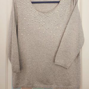 Nue Options Women's Shiny Beaded Silver Sweater Size XL